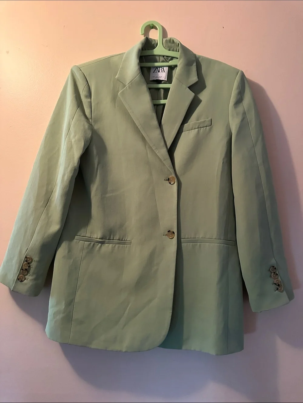 Zara Mint Green Single-Breasted Tailored Blazer